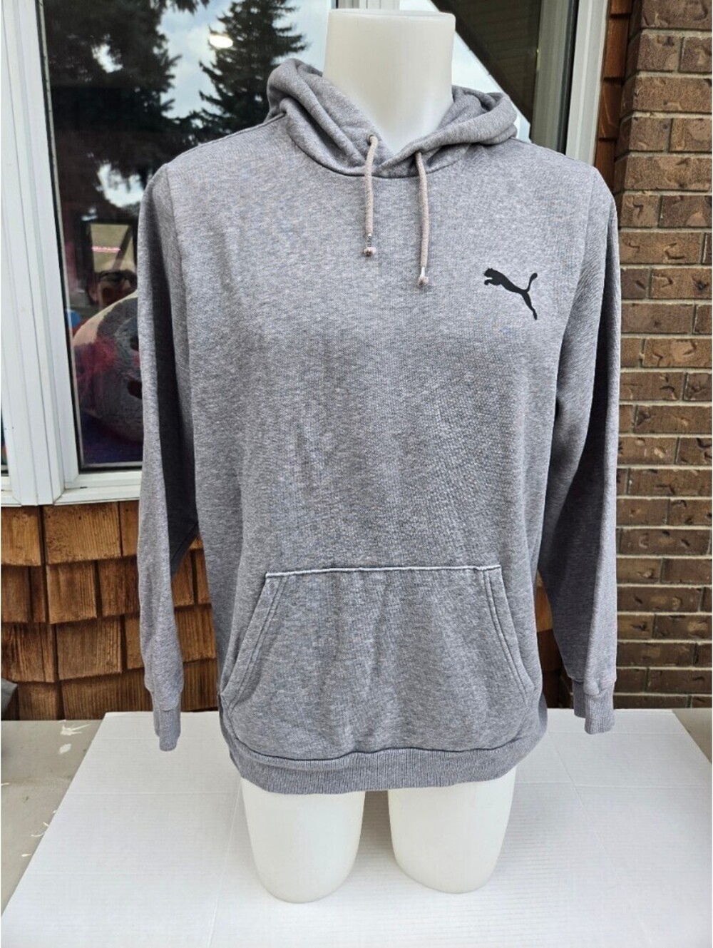 Puma Grey Pullover Hoodie Large | Minimalist Y2K Athleisure Streetwear